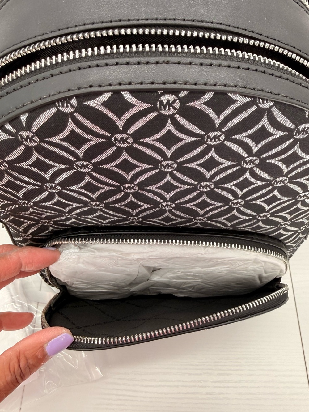 MICHAEL KORS Jaycee Medium Backpack NWT Black White MK Logo Bag - Picture 10 of 13